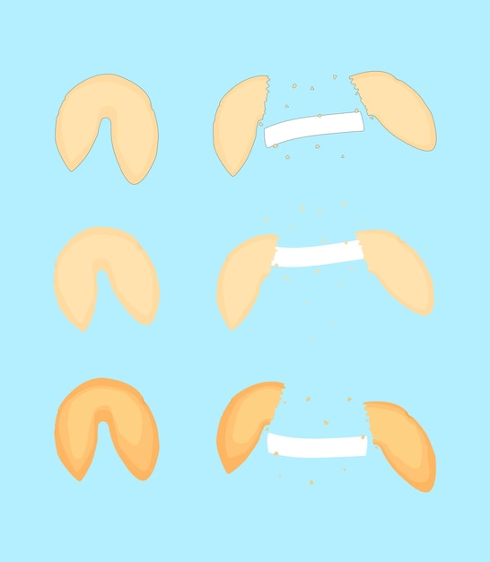 Ilustración vectorial de galletas de la fortuna Una galleta de la fortuna entera y rota con papel en blanco para el texto