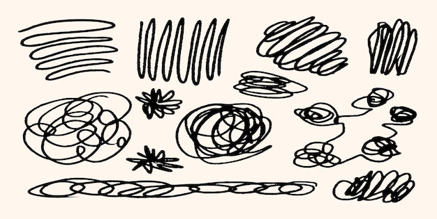 Ilustración vectorial de garabates caóticos abstractos y remolinos y flores dibujados a mano