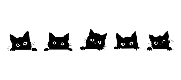 Ilustración vectorial de gatitos adorables que miran las siluetas de gatos lindos