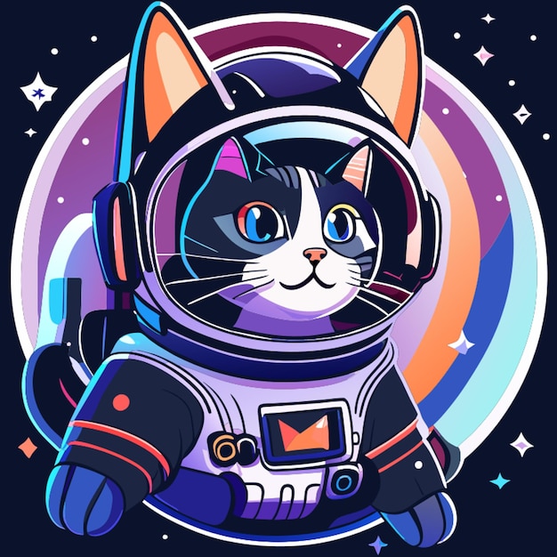Ilustración vectorial de gato astronauta con tema espacial Ilustración vectorial