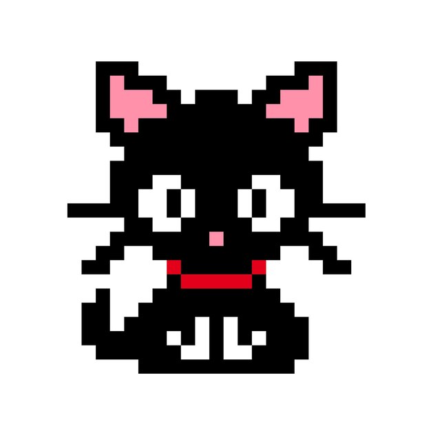 Ilustración vectorial de gato blsck de 8 bits de píxeles