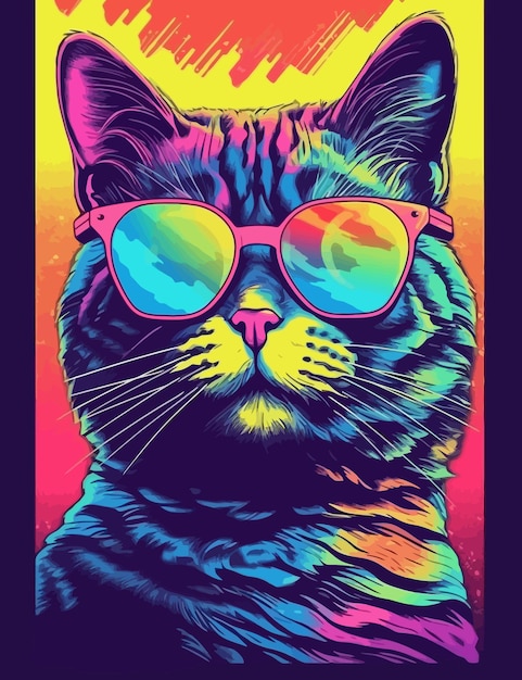 Ilustración vectorial de gato colorido