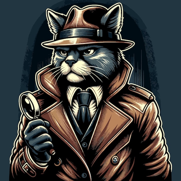 Ilustración vectorial de un gato detective