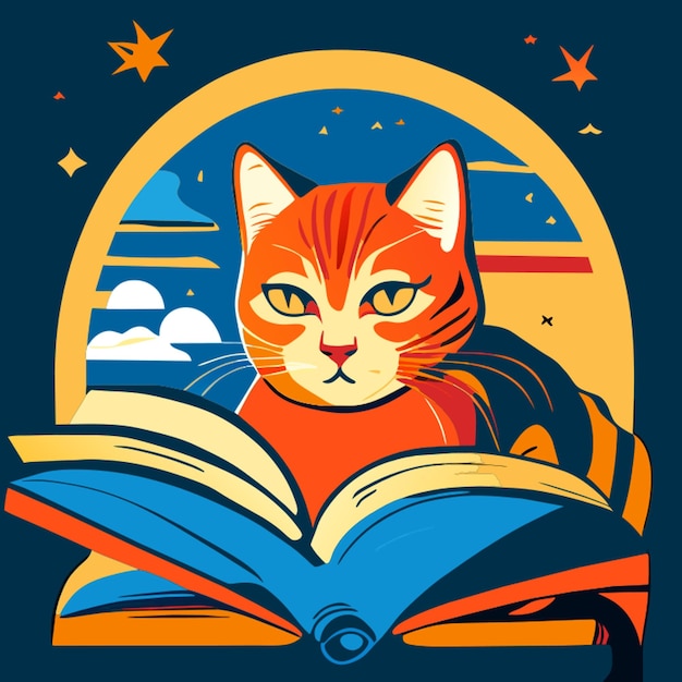 Vector ilustración vectorial de un gato leyendo un libro