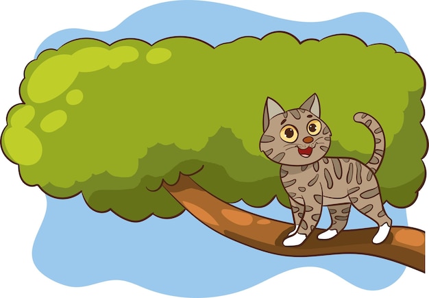 Ilustración vectorial de un gato subiendo a un árbol