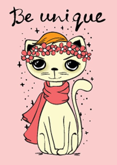 Vector ilustración vectorial de gato con texto dibujado a mano sea único perfecto para el diseño de tarjetas de felicitación camiseta impresión cartel de inspiración