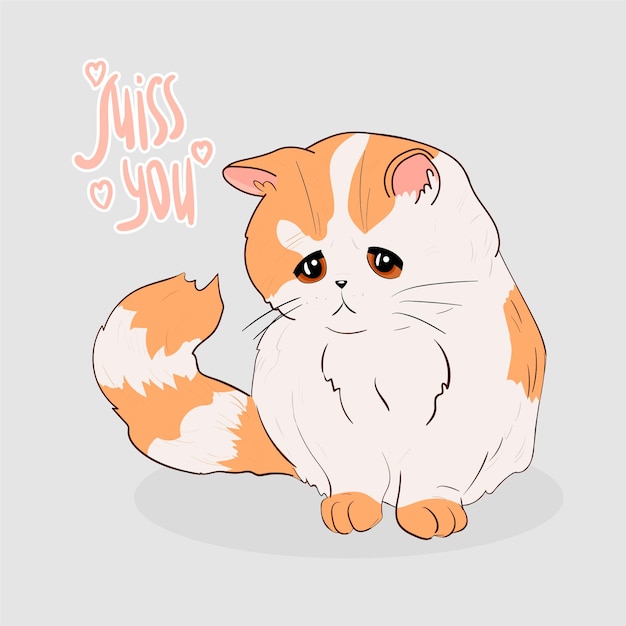 Ilustración vectorial de un gato triste sobre un fondo claro