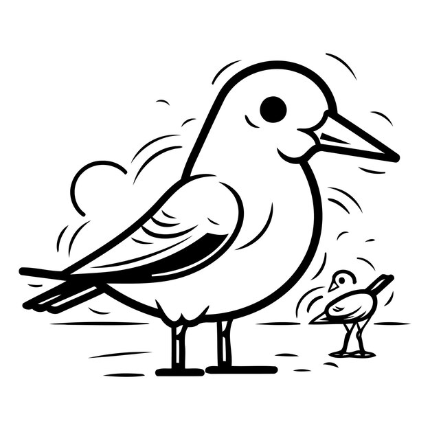 Vector ilustración vectorial de una gaviota con un pollito en el fondo