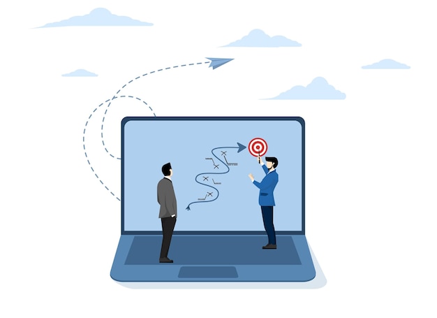 ilustración vectorial de gente de negocios que trabaja con un plan digital en línea en la computadora