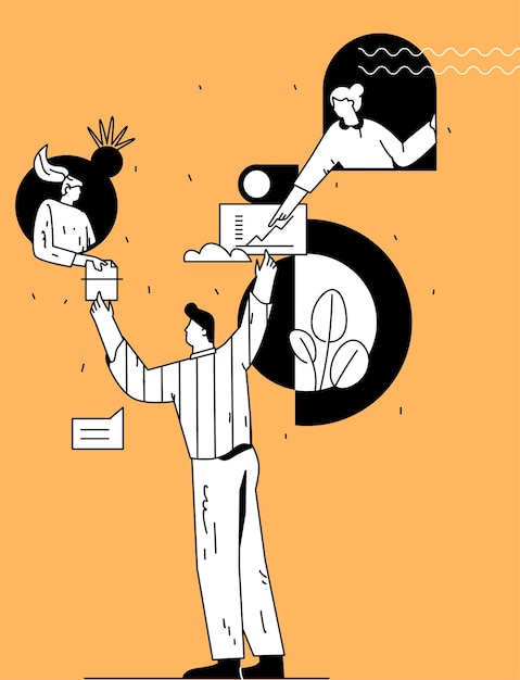 Ilustración vectorial de gente de negocios trabajando juntos Concepto de asociación de trabajo en equipo