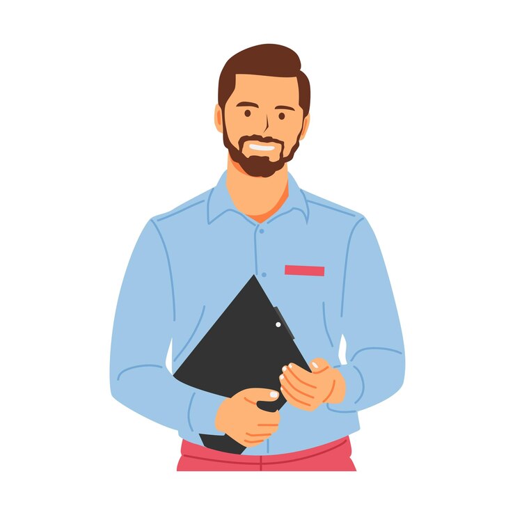 Vector ilustración vectorial de gente de oficina y portapapeles en la mano