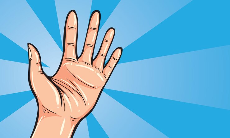Vector ilustración vectorial gesto de la mano que muestra el número cinco estilo simple de dibujos a mano