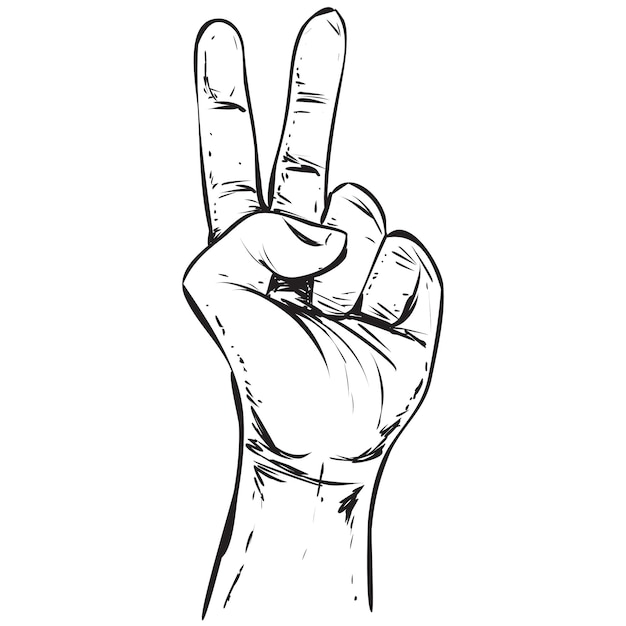 Ilustración vectorial Gesto de la mano que muestra el número dos Estilo simple de dibujos a mano