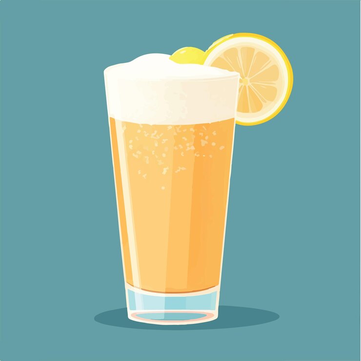 Vector ilustración vectorial de gin fizz clásico con cuña de limón y espumoso