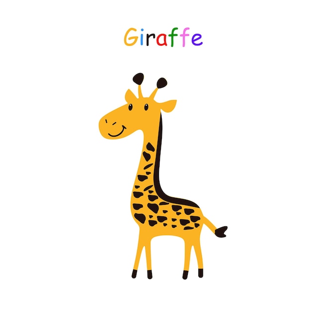 Ilustración vectorial de una girafa linda y lúdica para niños en edad preescolar, jardín de infantes, libro para niños