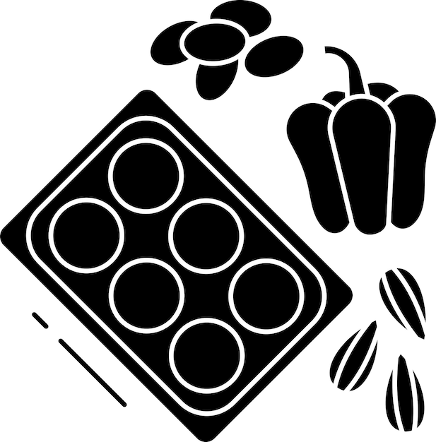 Ilustración vectorial de glifo sólido de la bandeja de huevo de almendra capsicum