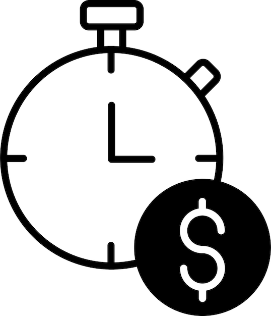 Ilustración vectorial de glifo sólido de reloj de stop en dólares