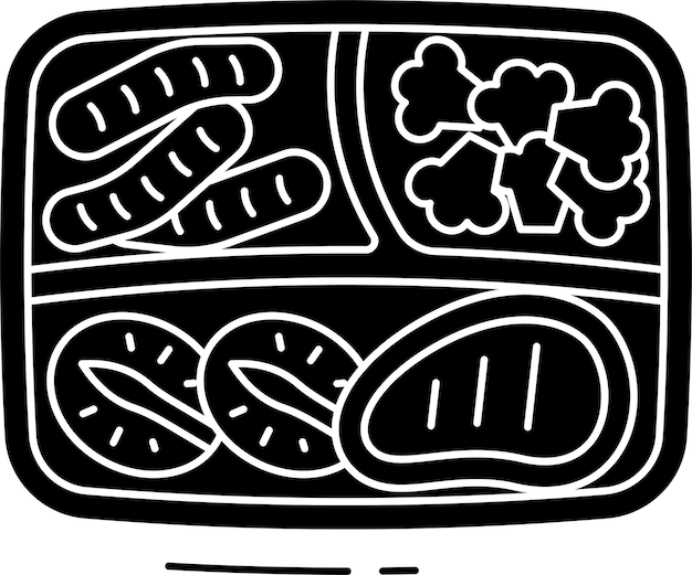 Ilustración vectorial de glifos sólidos de almuerzo de carne a la parrilla