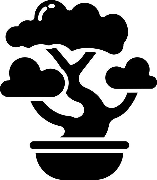 Ilustración vectorial de glifos sólidos de bonsai