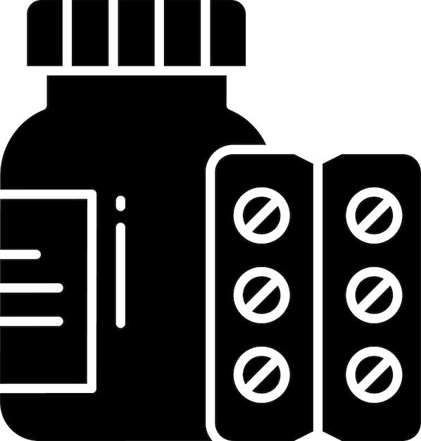 Ilustración vectorial de glifos sólidos de medicamentos