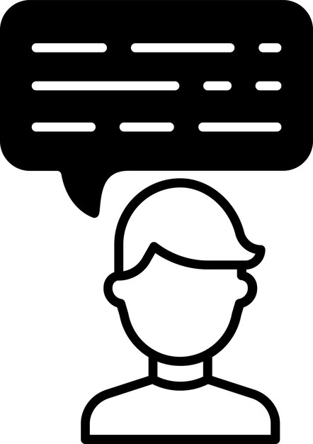 Ilustración vectorial de glifos sólidos del mensaje de chat del hombre