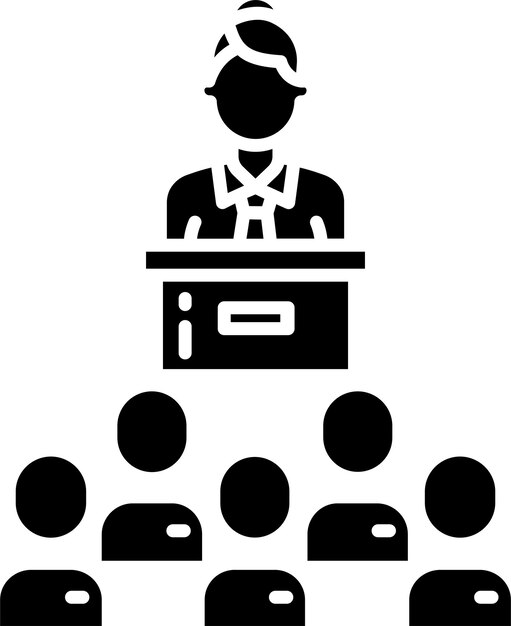Ilustración vectorial de glifos sólidos de la mujer de la conferencia