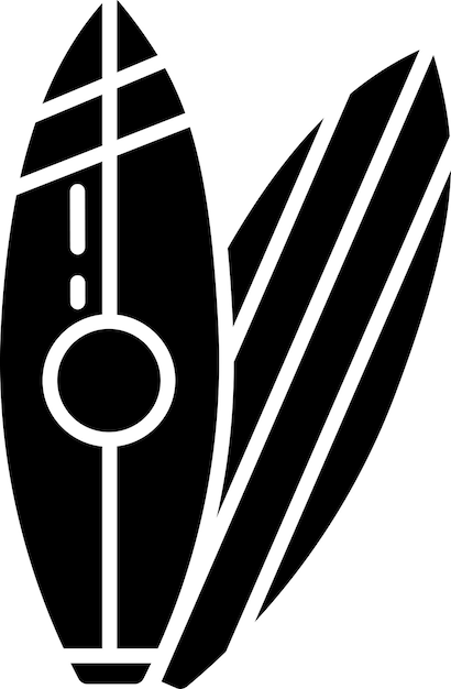 Ilustración vectorial de glifos sólidos para tablas de surf