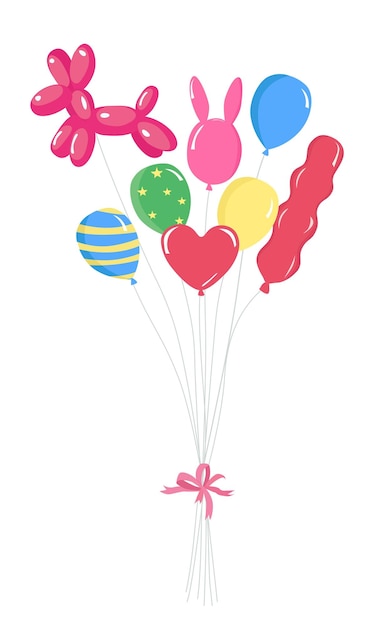 Ilustración vectorial de globos en estilo de dibujos animados Un grupo colorido de globos con diferentes formas