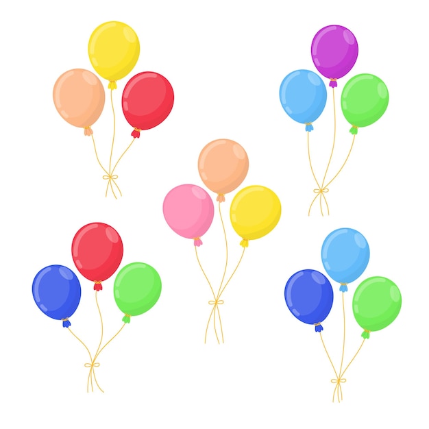 Ilustración vectorial de globos festivos coloridos El concepto de celebración de la fiesta Los globos de helio brillantes