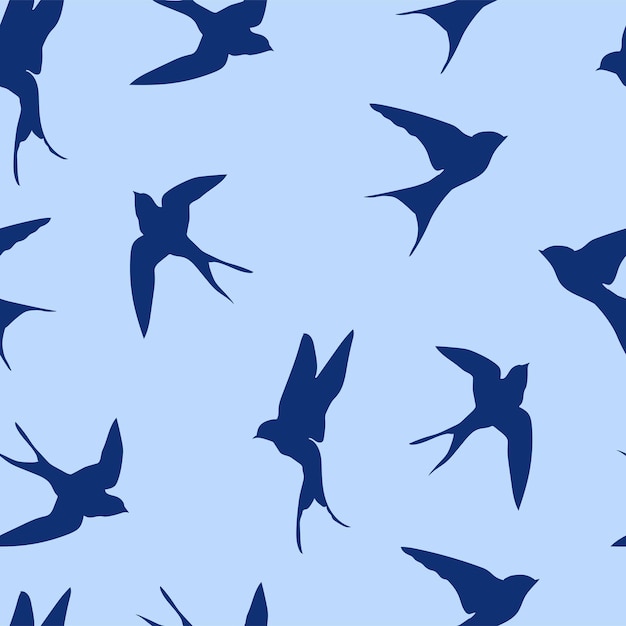 Ilustración vectorial con golondrinas voladoras patrón sin costura con pájaros pájaro Martin