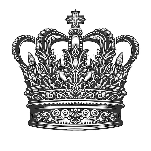 Ilustración vectorial de grabado de la Corona Real Ornada