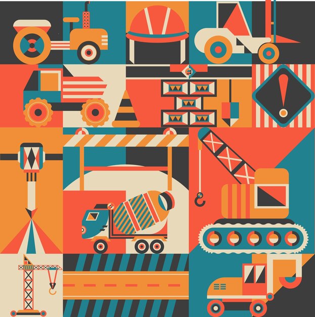 ilustración vectorial gráfico de equipos de construcción y vehículos