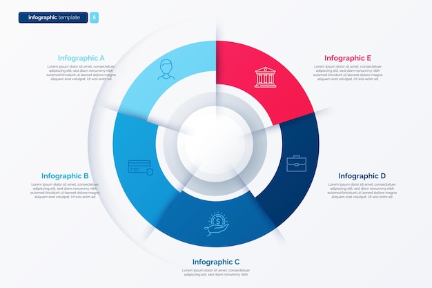 Vector ilustración vectorial del gráfico infográfico de cinco ciclos de opciones