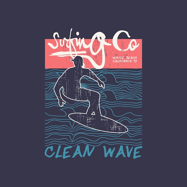 Vector ilustración vectorial de gráfico de letras, surf en california, para diseñar camisetas,