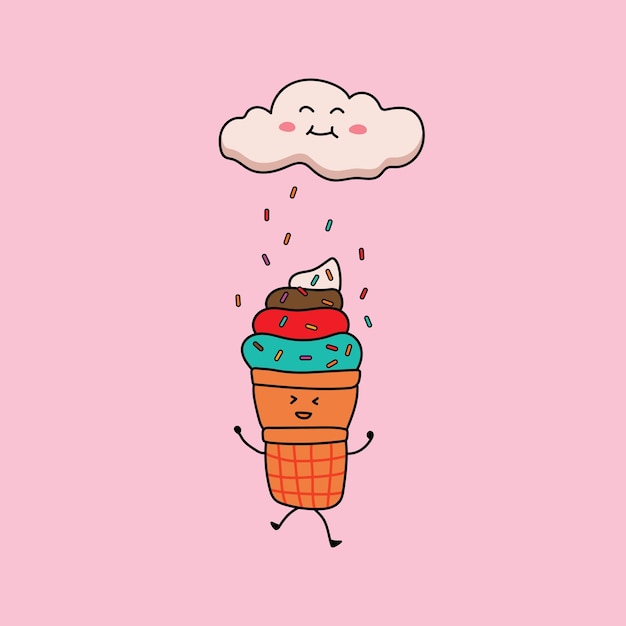 ilustración vectorial gráfico Niños dibujo estilo gracioso lindo helado jugando bajo la lluvia de chispas