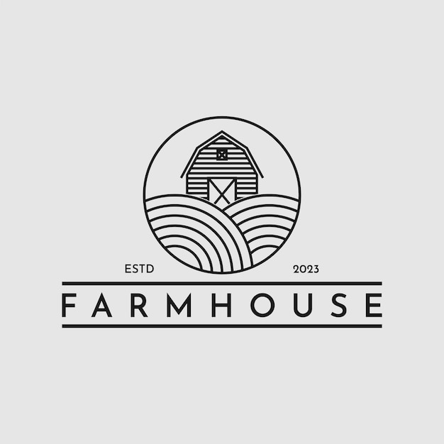 Ilustración vectorial gráfico vintage casa de campo minimalista diseño de logotipo con círculo