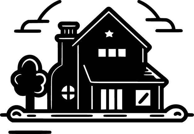 Vector ilustración vectorial de granja en blanco y negro