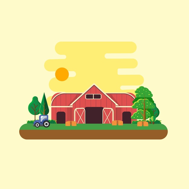 Ilustración vectorial de granja con estilo de diseño plano