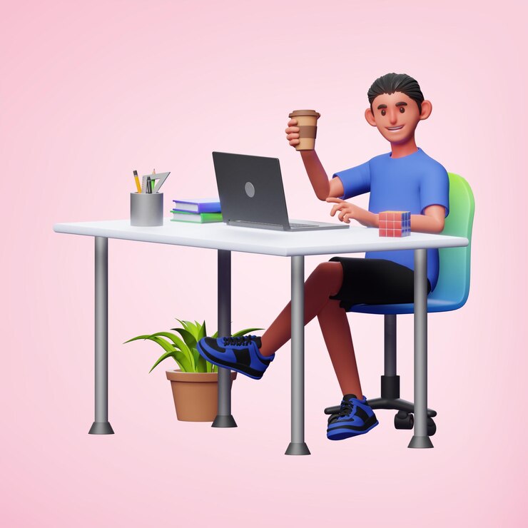 Vector ilustración vectorial gratuita de un adolescente sentado en una computadora portátil