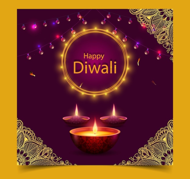 Ilustración vectorial gratuita de diya ardiente sobre fondo de vacaciones felices de Diwali