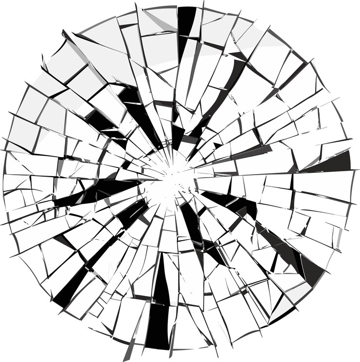 Vector ilustración vectorial de grietas radiales en vidrios rotos como daño por balas ilustración vectorial bw