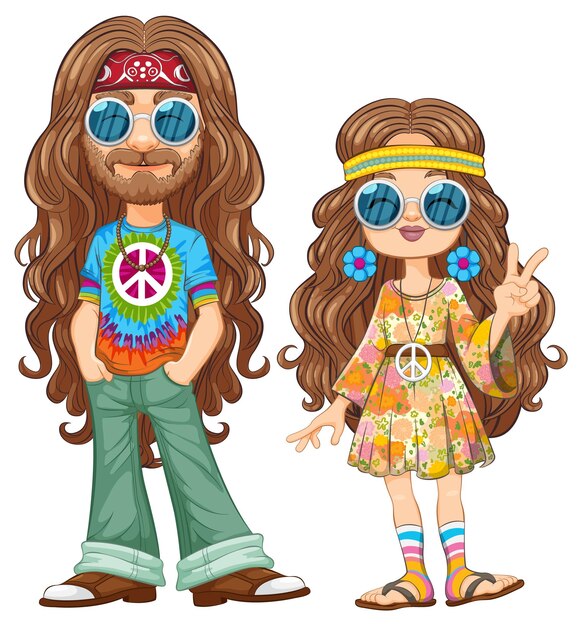 Vector ilustración vectorial de groovy hippie duo