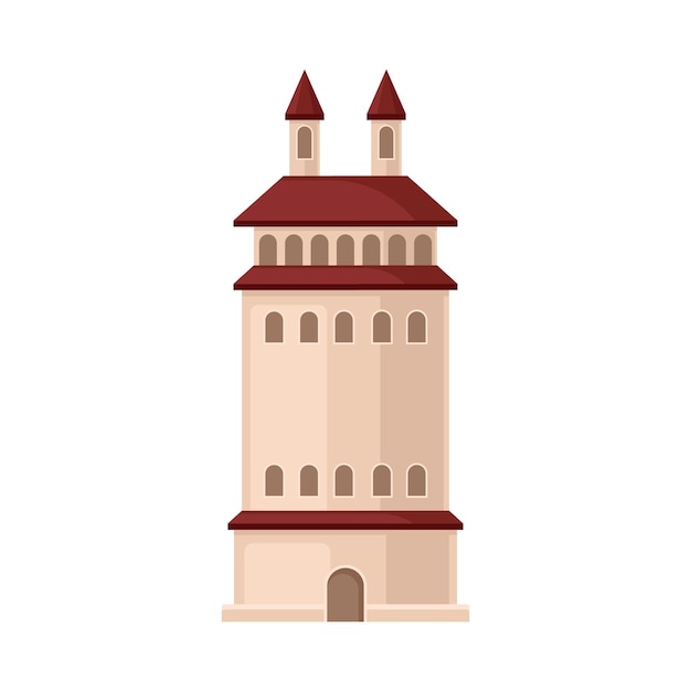 Ilustración vectorial gruesa de dos niveles de la torre del castillo sobre un fondo blanco