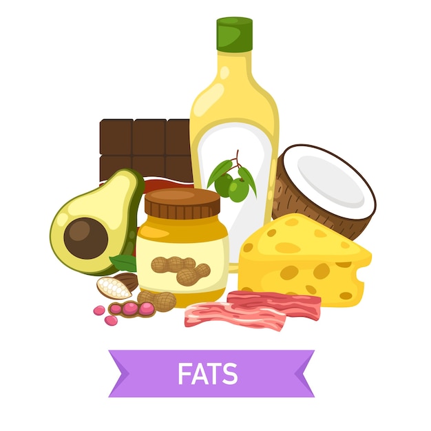 Ilustración vectorial del grupo de alimentos ácidos grasos