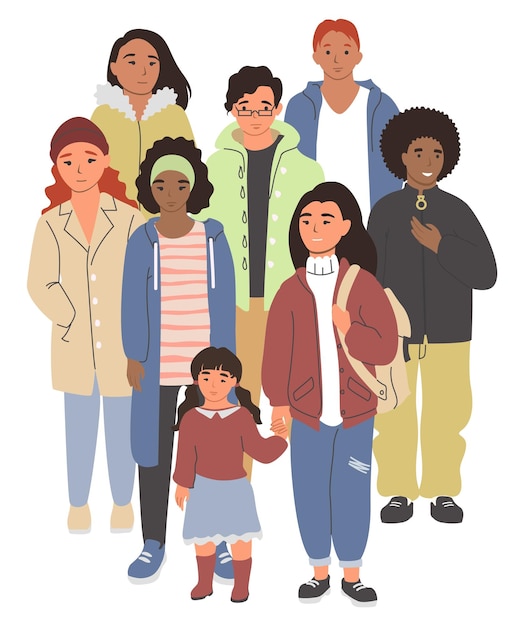 Ilustración vectorial de grupos de personas multirraciales de diferentes edades