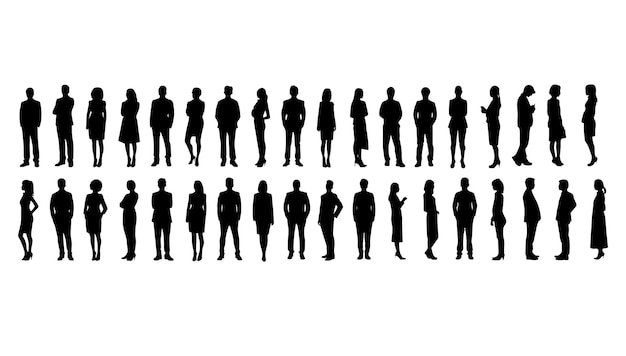 Ilustración vectorial de grupos de trabajo de siluetas de personas en blanco y negro