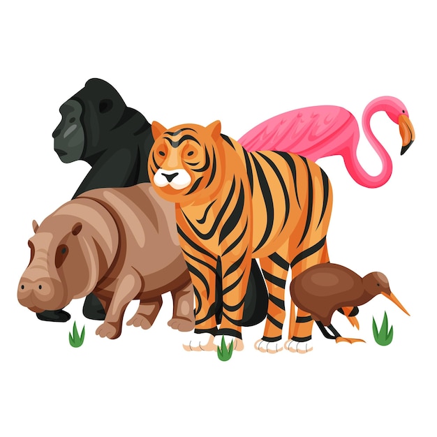 Ilustración vectorial de grupos de vida silvestre