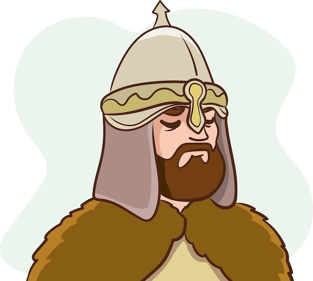 Ilustración vectorial de un guerrero medieval con casco y bigote