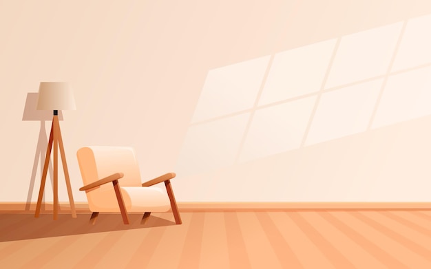 Ilustración vectorial de una habitación minimalista brillante y vacía con sillón y lámpara de piso