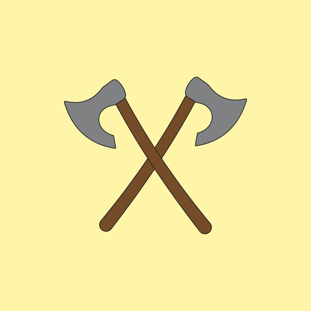 Ilustración vectorial de hacha cruzada aislada en fondo amarillo Icono de hacha de batalla